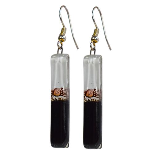 Earrings glass ‘Andes’ long rectangular dangle, black and white 3.5 x 0.5cms