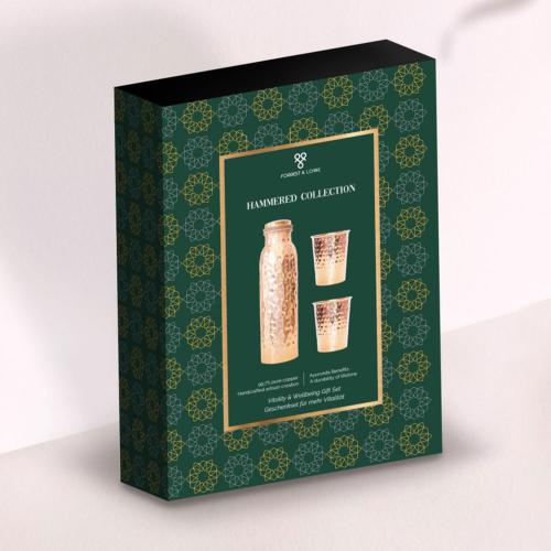 Copper bottle and cups gift set, hammered design
