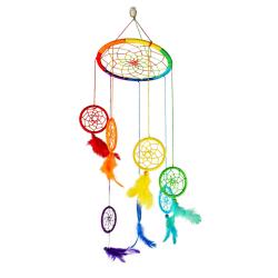 Dreamcatcher rainbow with mini discs and feathers
