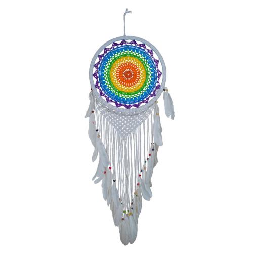Dreamcatcher rainbow with white outer and tassels 32cm