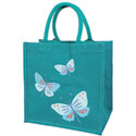 Jute shopping bag, blue butterflies