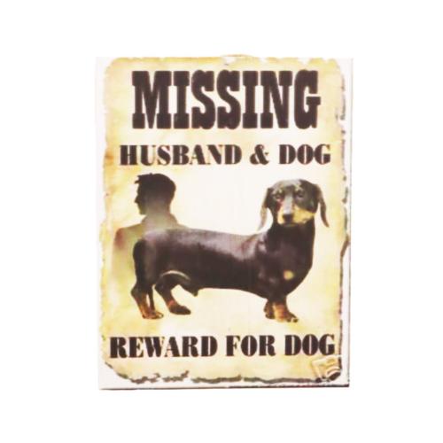 Plaque Albesia Wood Missing Husband and Dog 15 x 20cm