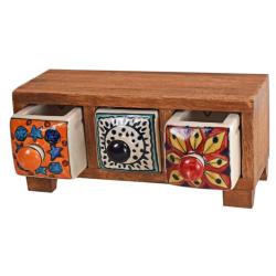 Wooden mini chest with 3 brightly coloured drawers 21.5 x 10 x 11cm