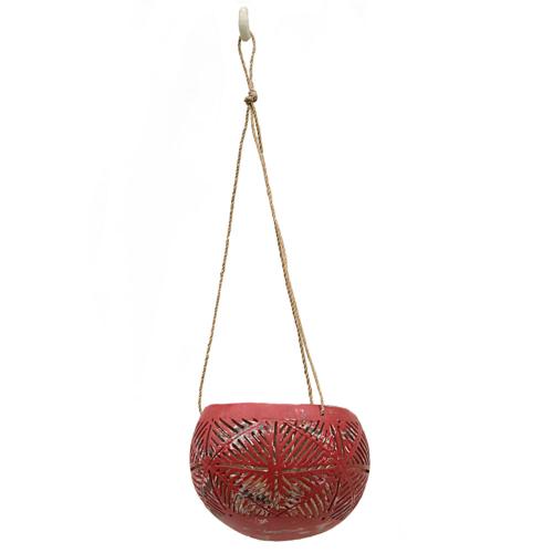 Coconut hanging planter/light holder red 10x8cm