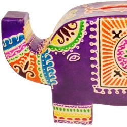 Leather money box elephant purple