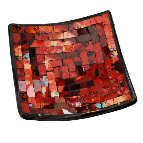 Candle plate, mosaic, 20cm red