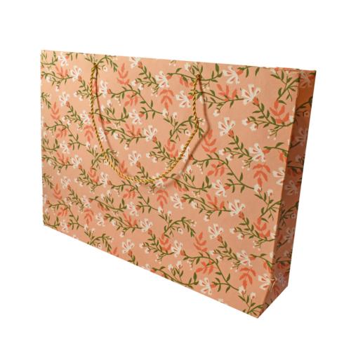 Gift Bag Handmade Paper Floral Design on Pink 38 x 28 x 10cm