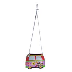 Hanging wooden planter campervan pink red