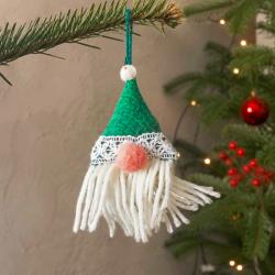 Hanging Decoration Handcrafted Felt Santa Gnome Green Hat