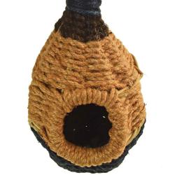 Bird house cane & rope natural & black 35cm height