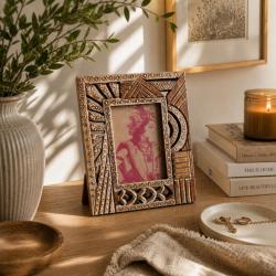 Photo Picture Frame Hand Carved Wood Cutout 4 x 6 inch Photo