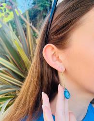 Earrings drop gold colour with turquoise glass bead