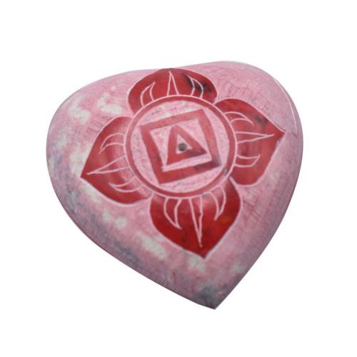 Pebble / incense holder heart carved soapstone, chakra root 5.5cm