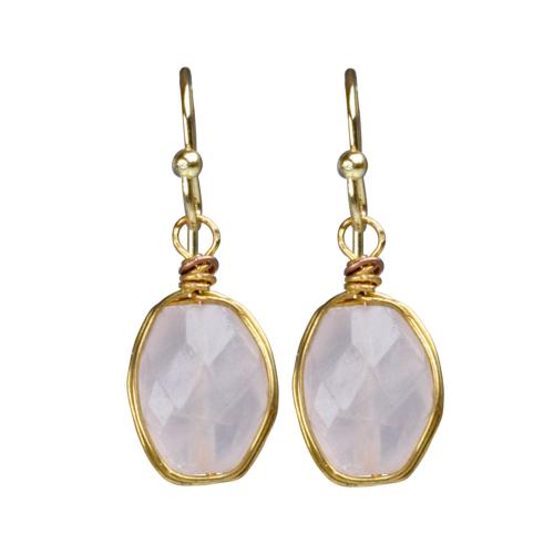 Earrings single drop rose quartz
