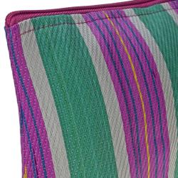 Pouch bag from recycled plastic cement bags, green pink stripes 22x16x7cm