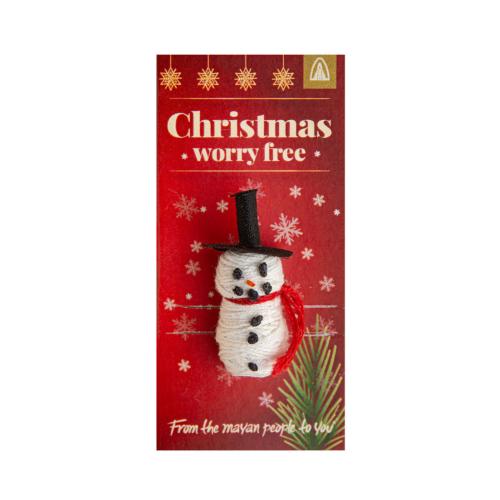 Snowman, Christmas worry doll on card