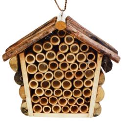 Driftwood and bamboo bee/bug hotel house shape with sloping roof 19x16.5x10