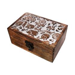 Jewellery/Trinket box, Mango wood, mushroom, and hedgehog design 15 x 10cms