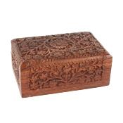 Jewellery/Trinket box carved intricate floral design top & sides mango wood