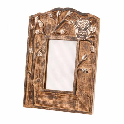 Photo frame owl design carved mango wood, freestanding 20x28cm