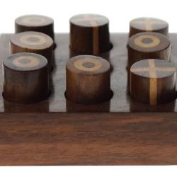 Wooden noughts and crosses tic-tac-toe game sheesham wood 7x7x2