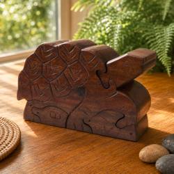 Puzzle Box Tortoise Shape Sheesham Wood 15 × 6 × 10cm