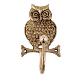 Coat hook for wall mounting recycled aluminium metal owl on branch