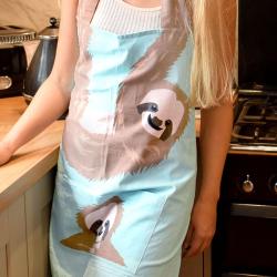 Apron, cotton, sloth design, one-size to fit adult