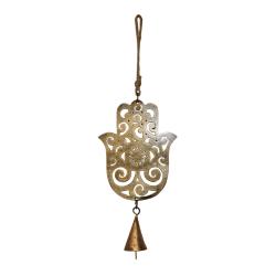 Hanging bell recycled wrought iron, hamsa hand 9 x 18cm