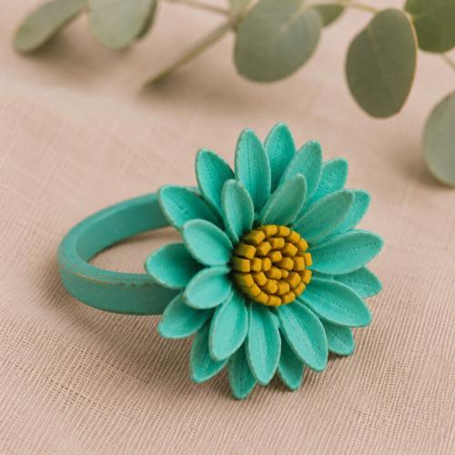 Ring Leather Green Flower