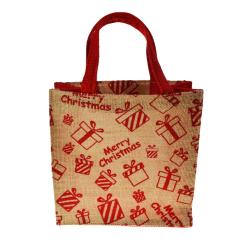 Jute Christmas gift bag, parcels design, 20x20cm