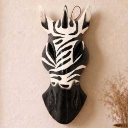 Mask Albesia Wood Zebra Black Stripes on White 20cm