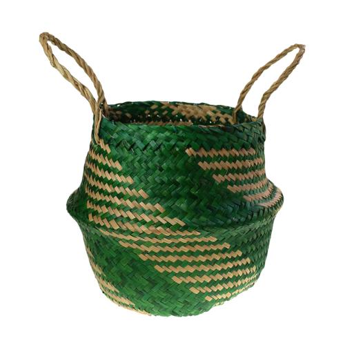 Woven seagrass basket, natural & green 25cm