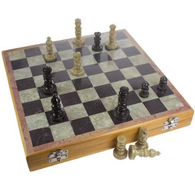 Luxury wooden chess set soapstone pieces hand carved Fair Trade 30x30cm