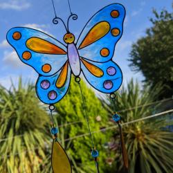 Suncatcher butterfly blue yellow 14x17cm