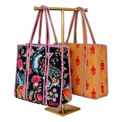 Tote Shopper Bag Quilted Recycled Cotton Assorted Browns/Black