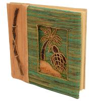 Handmade notebook, inlaid turtle design, 19x19cm