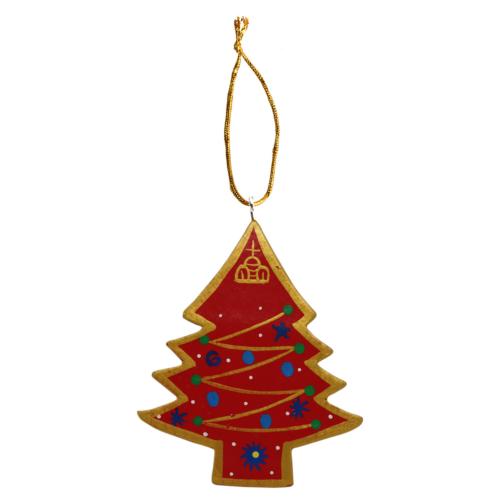 Hanging Christmas Decoration, Red Wooden Tree