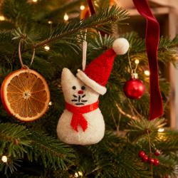 Hanging Decoration Handcrafted Felt Christmas Cat 6x11cm