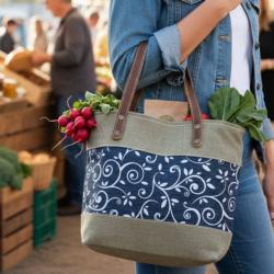Tote Bag Recycled Tent Canvas, Floral 37 x 10 x 33cm