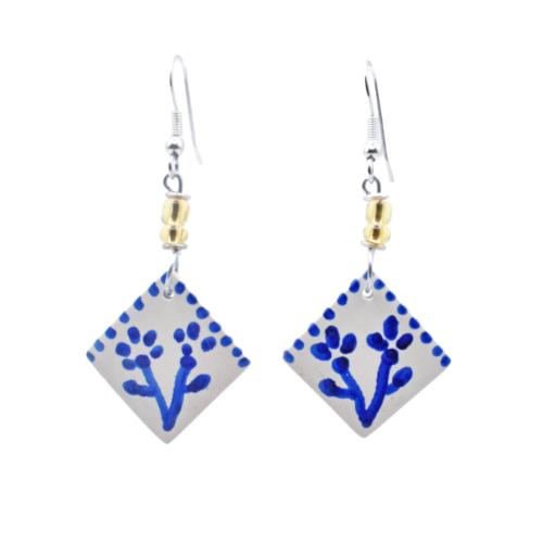 Earrings Kisii Stone Diamond with Blue Flower