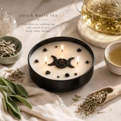 Candle with Gemstone Esoteric Eye of Providence, Sage + White Tea 200g
