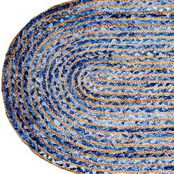 Rug, recycled denim + jute oval blue, 70x120cm