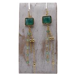 Earrings, Chain and Beads Jade Colour Stone