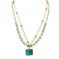 Necklace with Beads + Jade Colour Stone