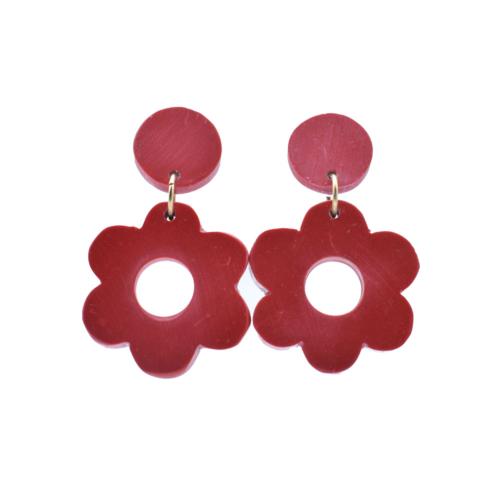 Earrings Clay Circle + Flower Red