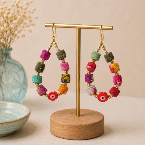 Earrings Recycled 9 Beads Oval 3x5cm