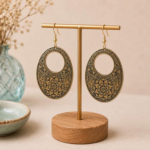 Earrings Oval Floral Design 3.5 x 4.5cm + hook