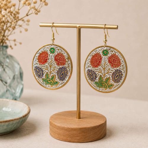 Earrings Round Floral Design 4.5cm diameter