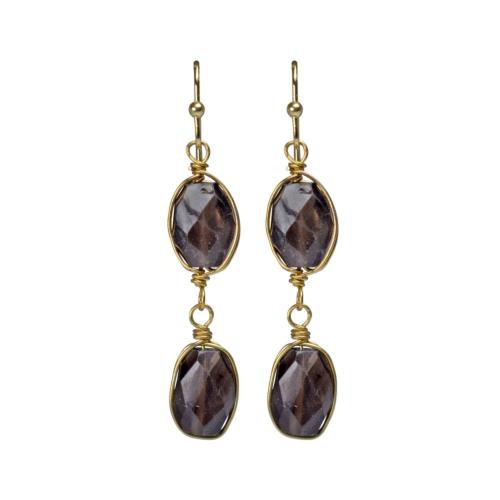 Earrings double drop smokey quartz